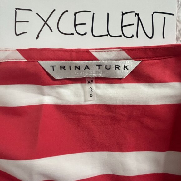 Trina Turk Womens Red & White Striped Split Neck Tie-Sleeve Blouse Top XS Casual - Picture 3 of 8